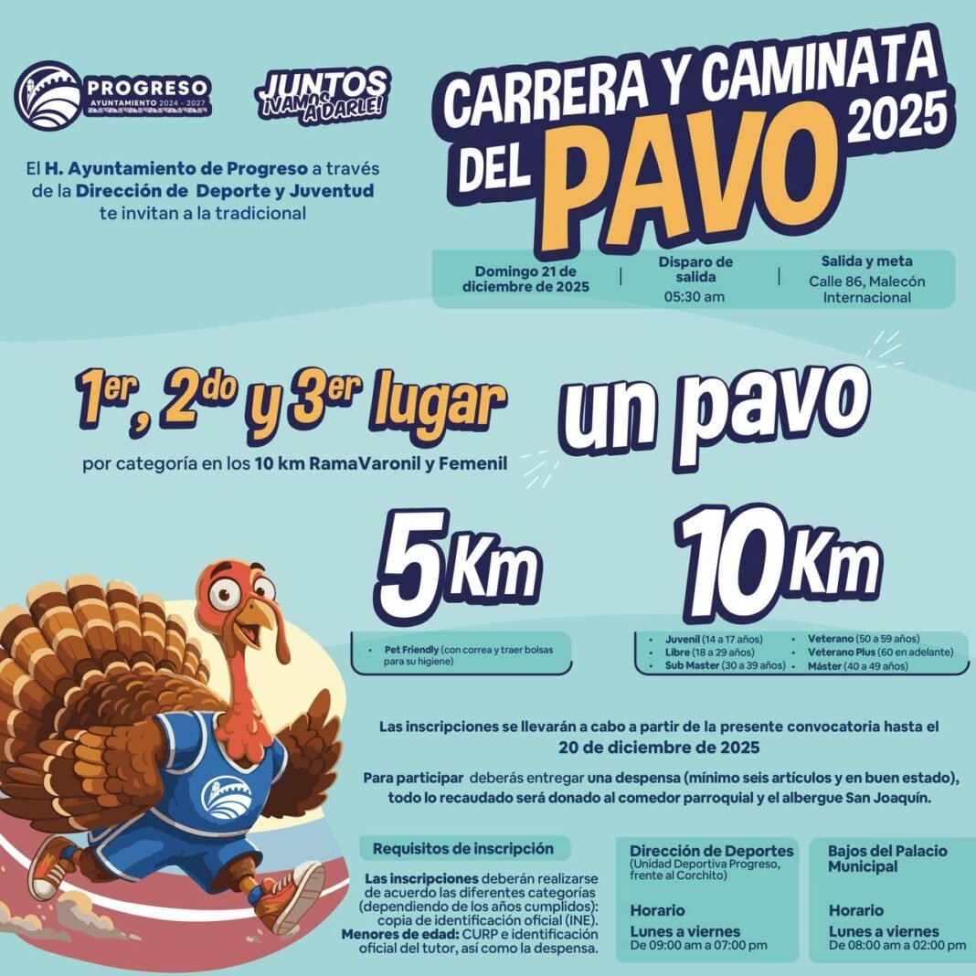 ¡Yucatán está invitado a correr por una buena causa! Carrera y Caminata del Pavo 2025 – Progreso