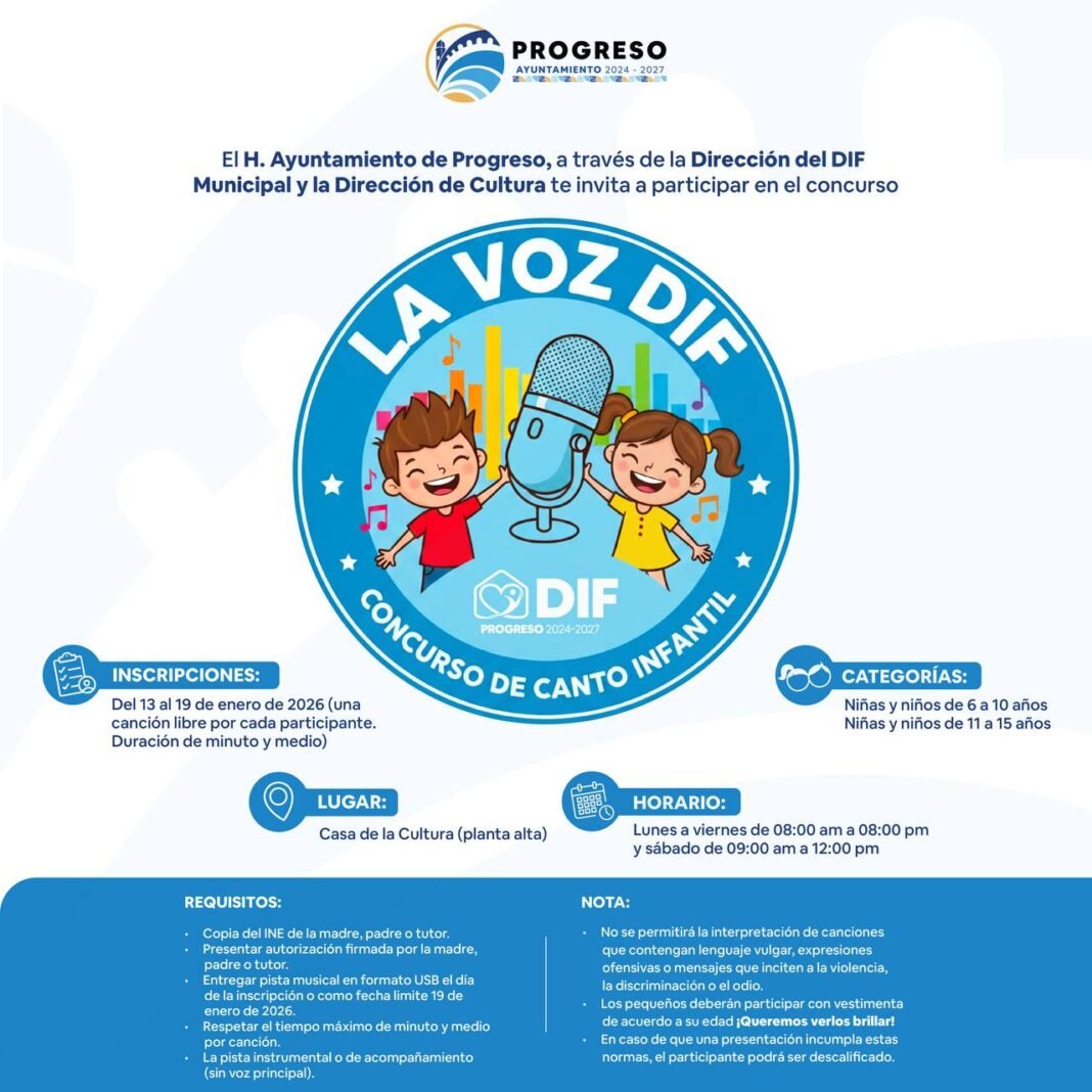 Ayuntamiento de Progreso amplía inscripciones al concurso infantil “La Voz DIF”